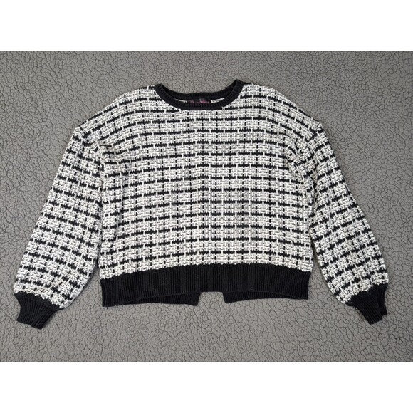 Elena Wang Sweater Houndstooth Cotton Blend Crew Neck Long Sleeve Boxy XS - Picture 1 of 9